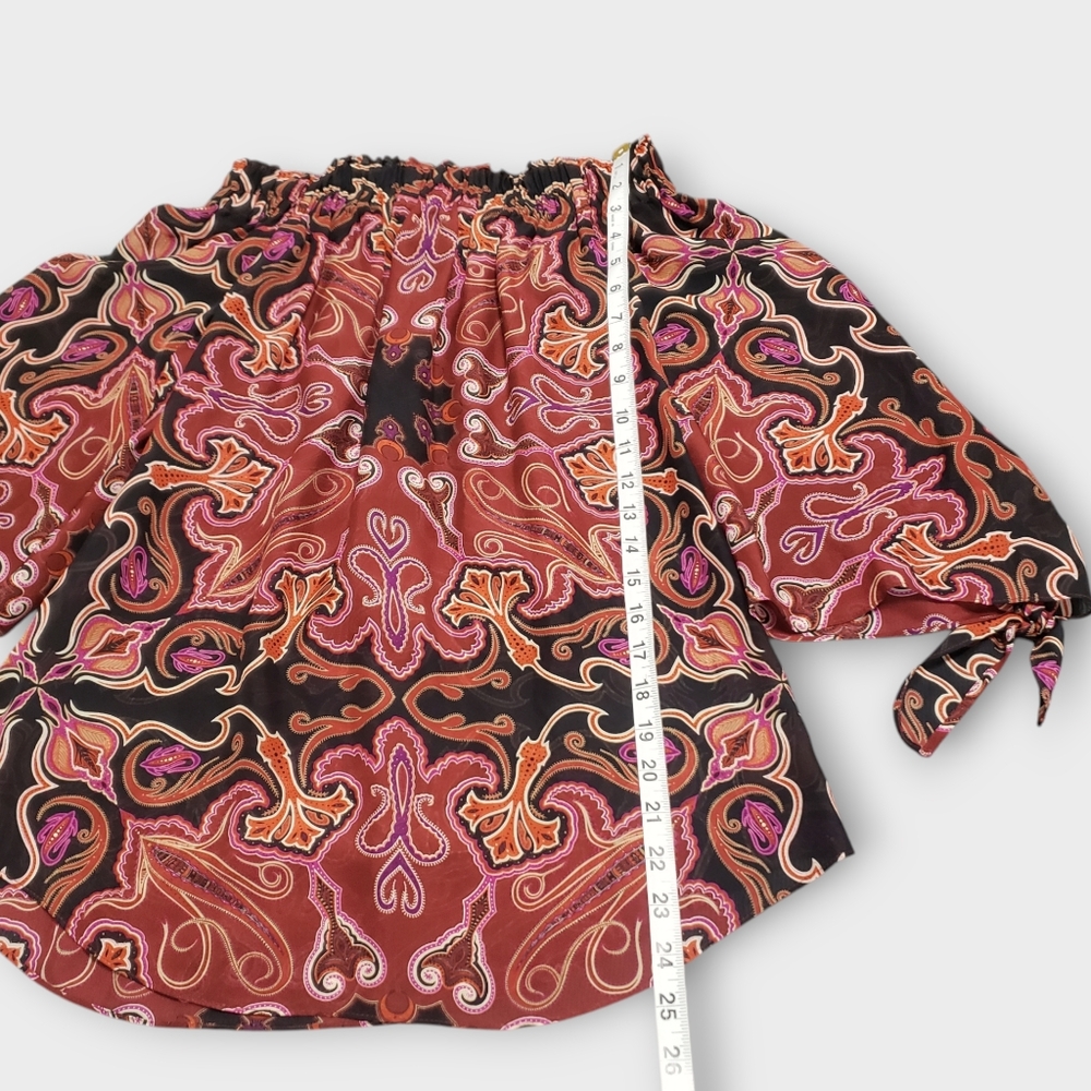 Rachel Zoe Silk Off Shoulder Blouse Paisley Flare Top Sz‎ 2 Whimsigoth Fairycore - Picture 15 of 15